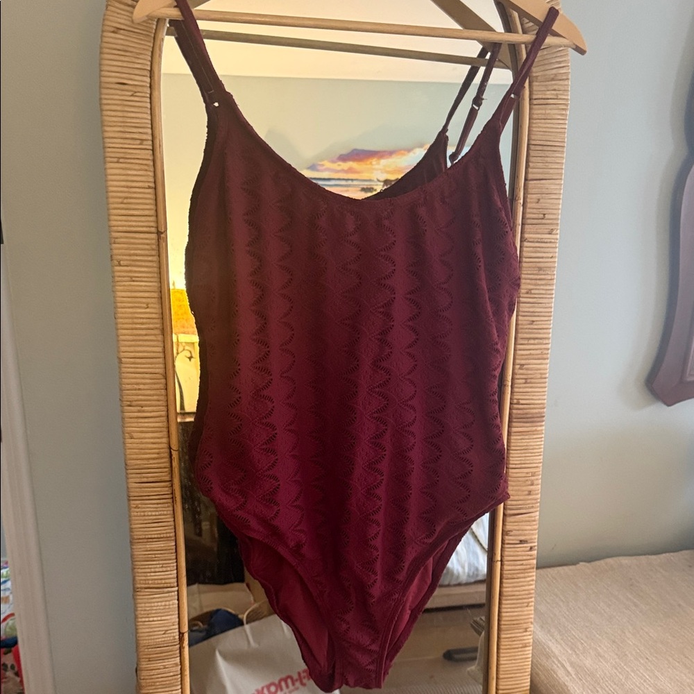 Andie Burgundy Lace-Textured One-Piece Swimsuit